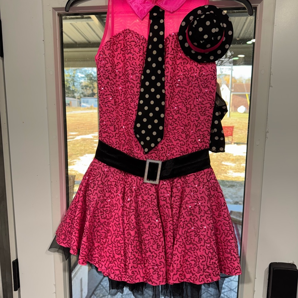 Weissman Pink Dance Costume with Polka Dot Tie and Hat